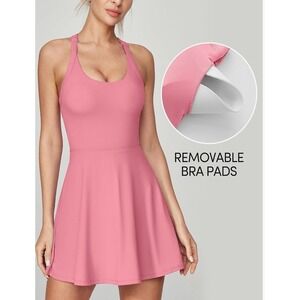 NEW IUGA Pink Tennis Dress with Built-in Shorts and Pockets‎ Small Halter Back